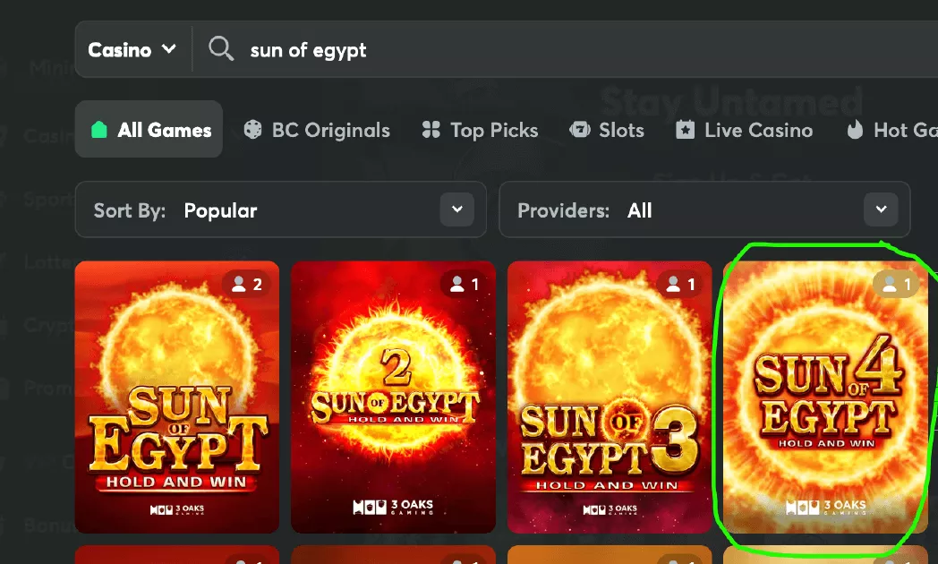 sun of egypt search or bcgame